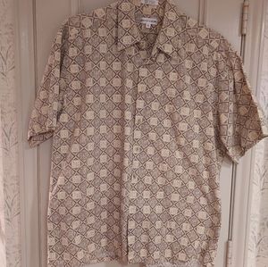 Pierre Cardin XL Tan Print Island Inspired Button Down Shirt